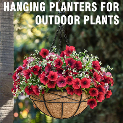 Karlliu 4 Pack 12 Inch Hanging Planters for Outdoor Plants Metal Watering Flower Baskets with Coco Liner for Outside Panting Plant Holder Pot for Home Garden Porch Balcony Railings Decor