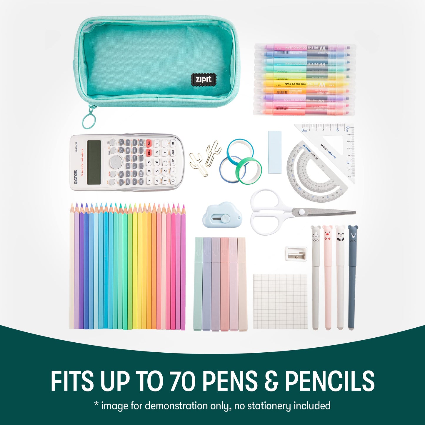 ZIPIT Half & Half Pencil Case, 3 Compartment Zipper Pouch for School, Stationery Bag for Teen Girls Boys and Adults, Mint