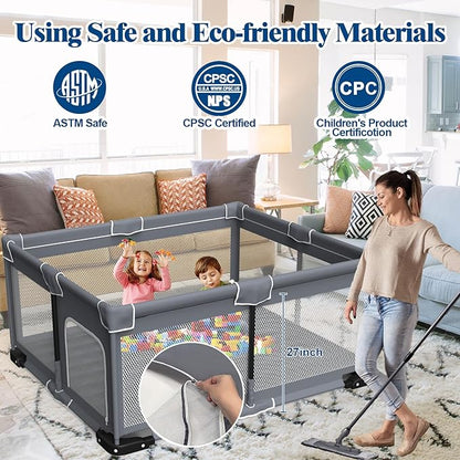 Jixrolyn Foldable Baby Playpen with Mat, Extra Large Playpen for Babies and Toddlers with Gate, Portable Baby Yard, Indoor & Outdoor Play Area 71"x59"
