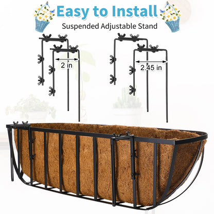 Tessco for you 6 Pieces Railing Planter Boxes, 30 Inches Window Box Planters with Coco Liner and Adjustable Brackets for Deck Porch Fence Patio Balcony Gardening Outdoor Plants