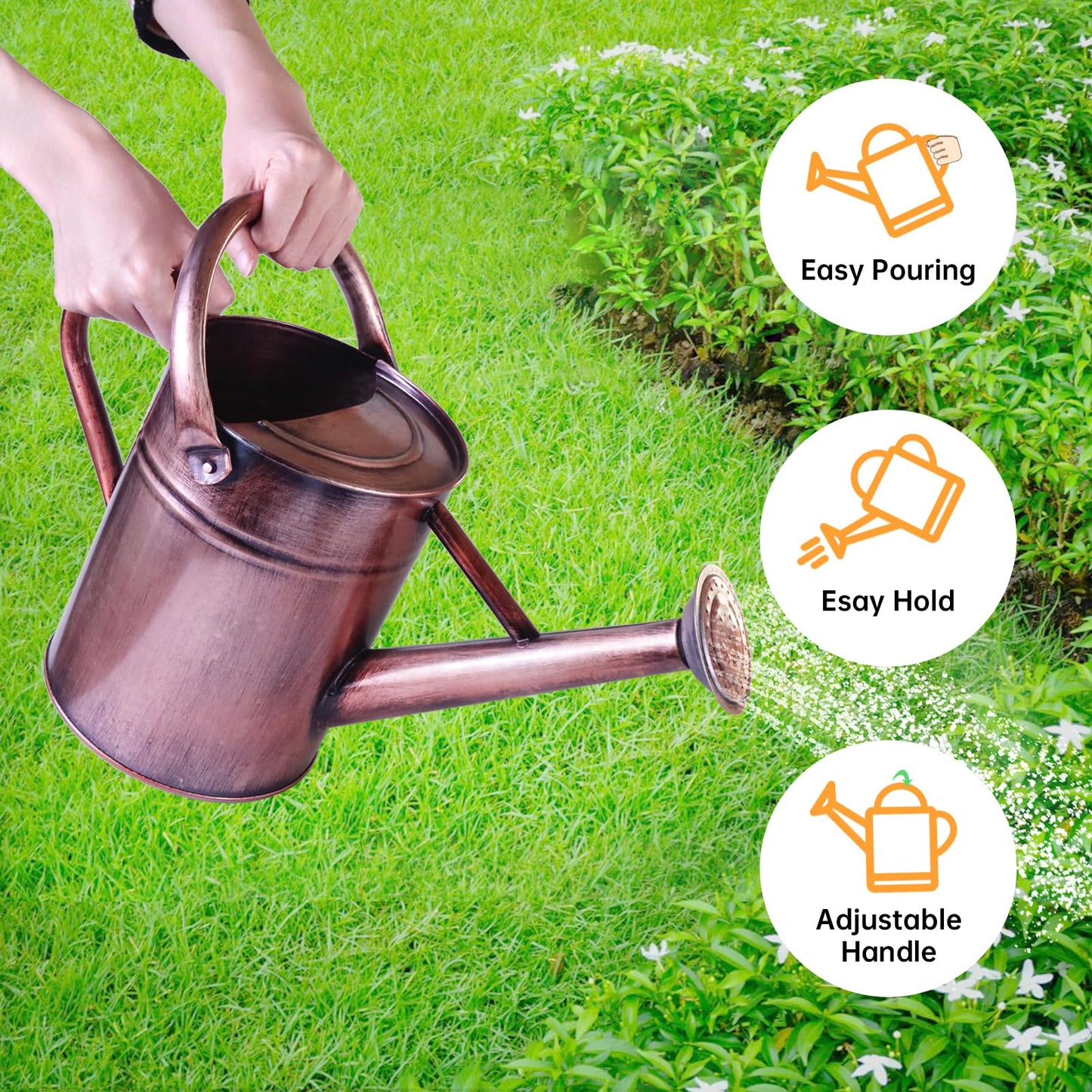 Lechloris Metal Watering Can for Outdoor Plants, 1 Gallon Galvanized Steel Watering Can with Removable spout for Outdoor & Indoor Use, Perfect for Garden Flower, Houseplants, Copper