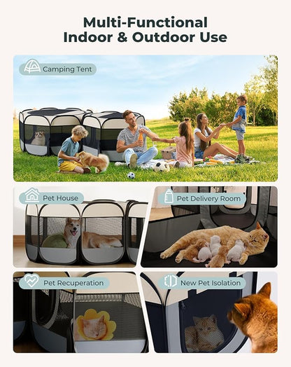 Cat Playpen, 71"x 24" Large Portable Puppy Playpen, 2-Room Foldable Dog Playpen for Indoor Outdoor Dogs, Cats, Small Animals with Carrying Case