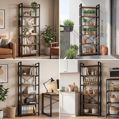 IRONCK Bookshelf 6-Tier Ladder Shelf 110lbs Display Shelf Vintage Industrial Style Bookcase for Home Office, Living Room