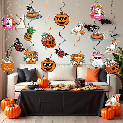 20PCS Summerween Decorations Summer Halloween Hanging Swirls Summerween Party Decorations with Hallowee Pattern Card Swirls Hallowee In Summerday, Summer Halloween Party Decoration