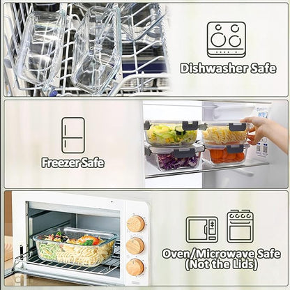 M MCIRCO [80 oz & 36 oz Extra Large Glass Food Storage/Baking Containers Set with Lids, 2 Pack 80 oz(10 cup)&2 Pack 36 oz (4.5 cup) Airtight Glass Container,Microwave,Oven,Freezer and Dishwasher