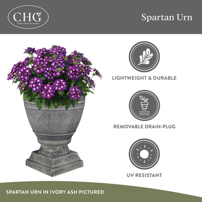 Classic Home and Garden Spartan Urn Planter - Timeless Plant Urn for Floral Displays - Durable Indoor & Outdoor Plastic Garden Planters (14”, Cast Iron)