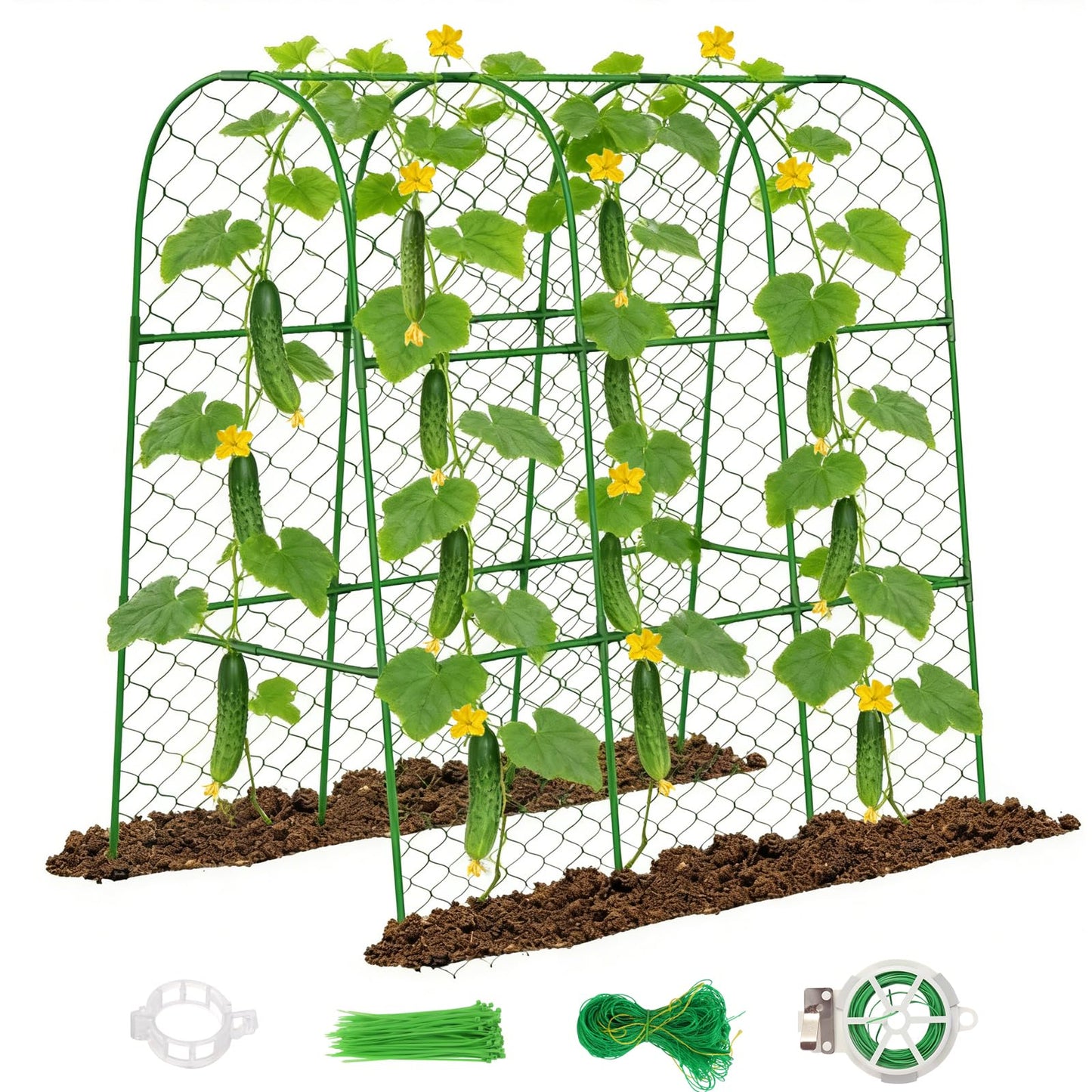 Amoskey Cucumber Trellis for Raised Beds, Cucumber Trellis for Climbing Plants Outdoor, with Garden Netting and Plant Clip, Metal Arch Garden Trellis Ideal for Cucumbers, Tomatoes, and Flowers