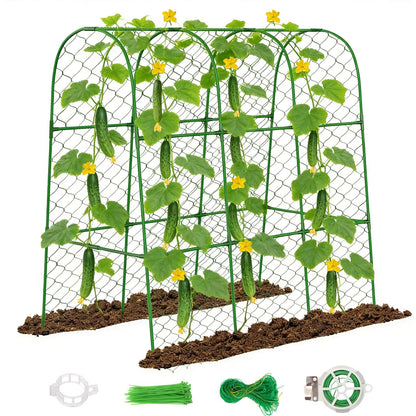 Amoskey Cucumber Trellis for Raised Beds, Cucumber Trellis for Climbing Plants Outdoor, with Garden Netting and Plant Clip, Metal Arch Garden Trellis Ideal for Cucumbers, Tomatoes, and Flowers