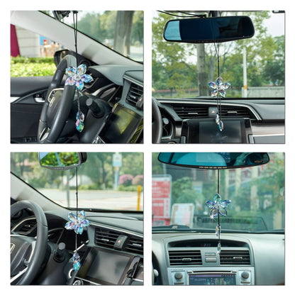 Crystal Flower Rear View Mirror Pendant Car Hanging Ornament Lucky Accessory, Colorful