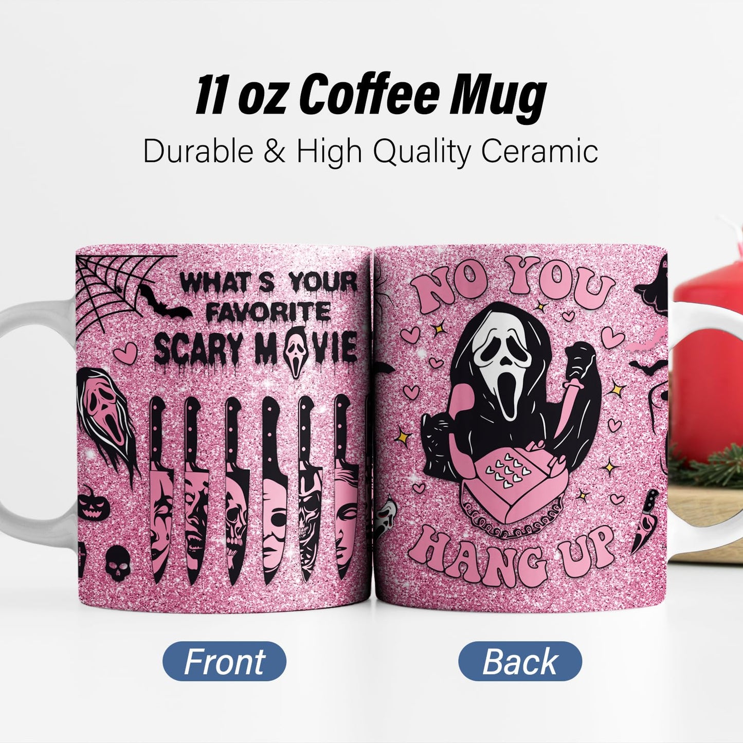 Equoza Halloween Coffee Mug, 11oz Gothic Scream Cup for Women Girls, Spooky Ceramic Mug Horror Movie Gift for Halloween Lovers
