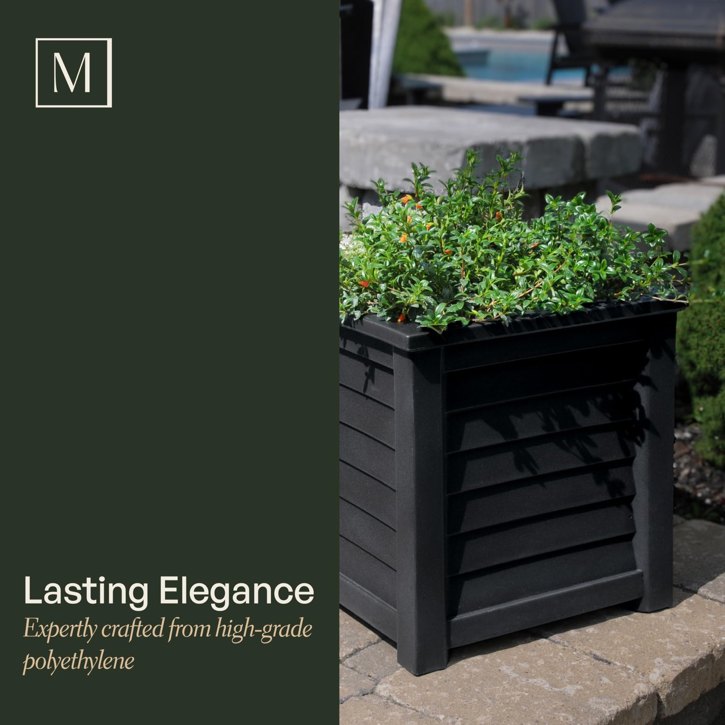 Mayne Lakeland 20-Inch Square Planter – Self-Watering, Weather-Resistant Planter for Flowers – Durable Outdoor Design for Patio, Porch, or Entryway