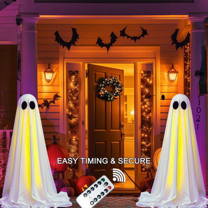 VersaCharm Halloween Ghost LED String Lights Decor Indoor/Outdoor Light Up Spooky Decoration with Remote Control for Yards, Porch, Gardens, Lawn & Party White 2 Packs