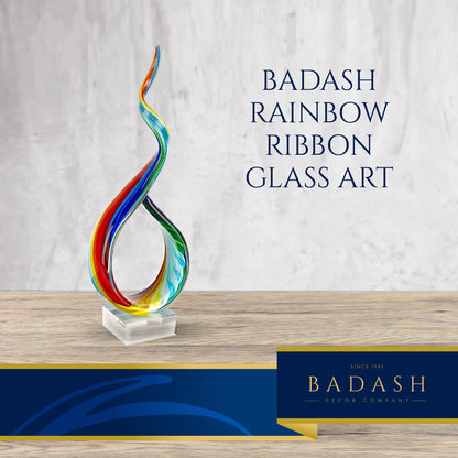 Badash Rainbow Murano-Style Sculpture - Home Decor Statue Glass Art - 18" Tall Mouth-Blown on Crystal Base