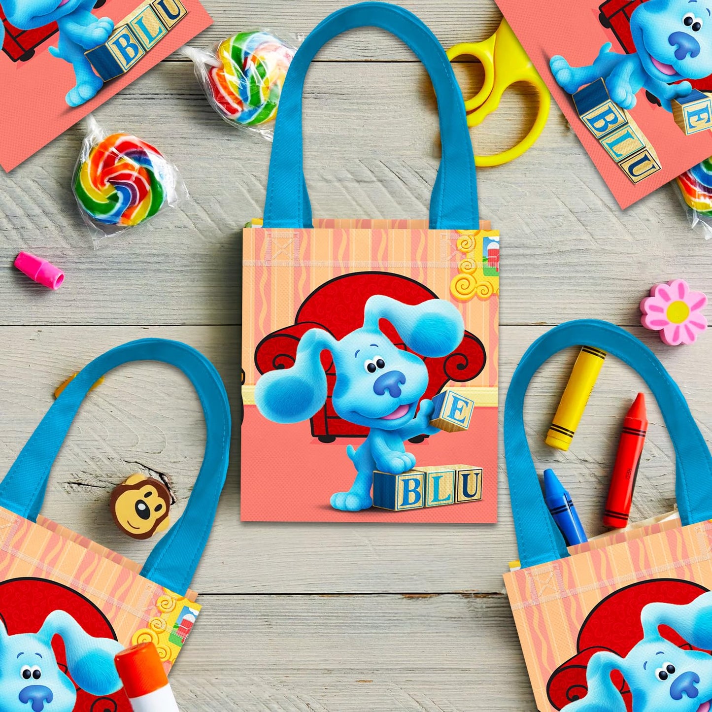Blue's Clues Party Favor Bags Set – 24 Pack 8" Goodie Bags for Kids Bulk Reusable Mini Totes | Blue's Clues Birthday Party Supplies