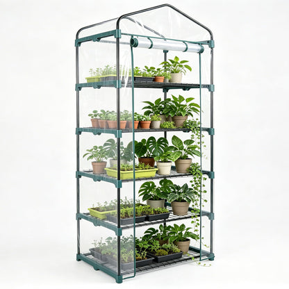 KOL 27 x 19 x 76-Inch 5 Tier Mini Greenhouse with PVC Cover for Indoor Outdoor, Portable Small Green House, Seed Starter Plant Stand for Apartment Balcony Patio, Orchid Winter Frost Protection