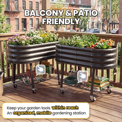 KING BIRD Large Raised Garden Bed with Legs Galvanized Elevated Planter Box 47.2x23.6x29.9 in for Backyard, Patio, Balcony, Dark Grey