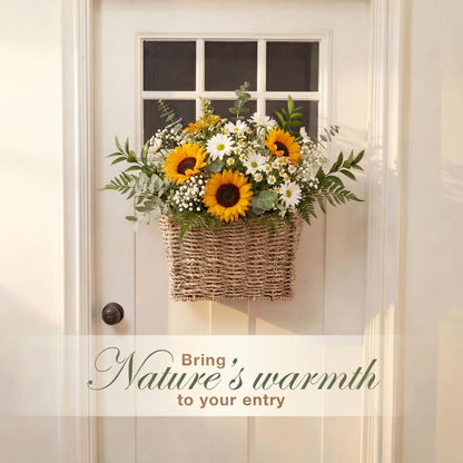 Set of 2 Wicker Hanging Basket for Organizing, Front Door, Mail, Flowers - Woven Wall Baskets for Storage (Seagrass)
