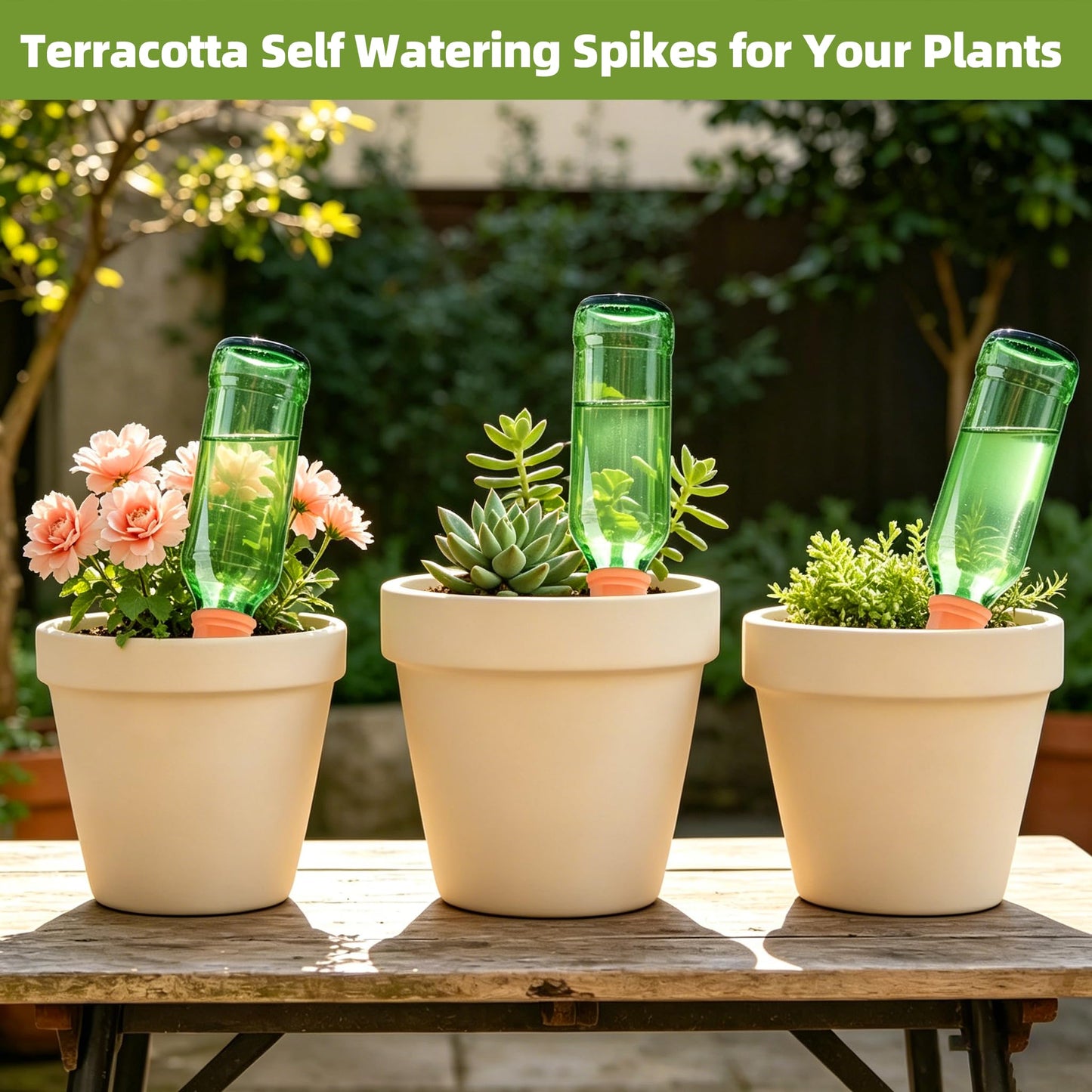 Tcamp 15 Pack Terracotta Watering Spikes, Plant Watering Devices Wine Bottle Automatic Plant Self Watering Spikes for Vacations, Self-Watering Stakes for Indoor Outdoor Plants