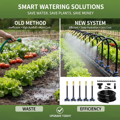 360° Adjustable Drip Irrigation System - 100FT Garden Watering System with 15 Nozzles, Garden Irrigation System, Greenhouse Accessories, Atomizing System for Yard, Lawn, Plants, 5/16 inch Hose