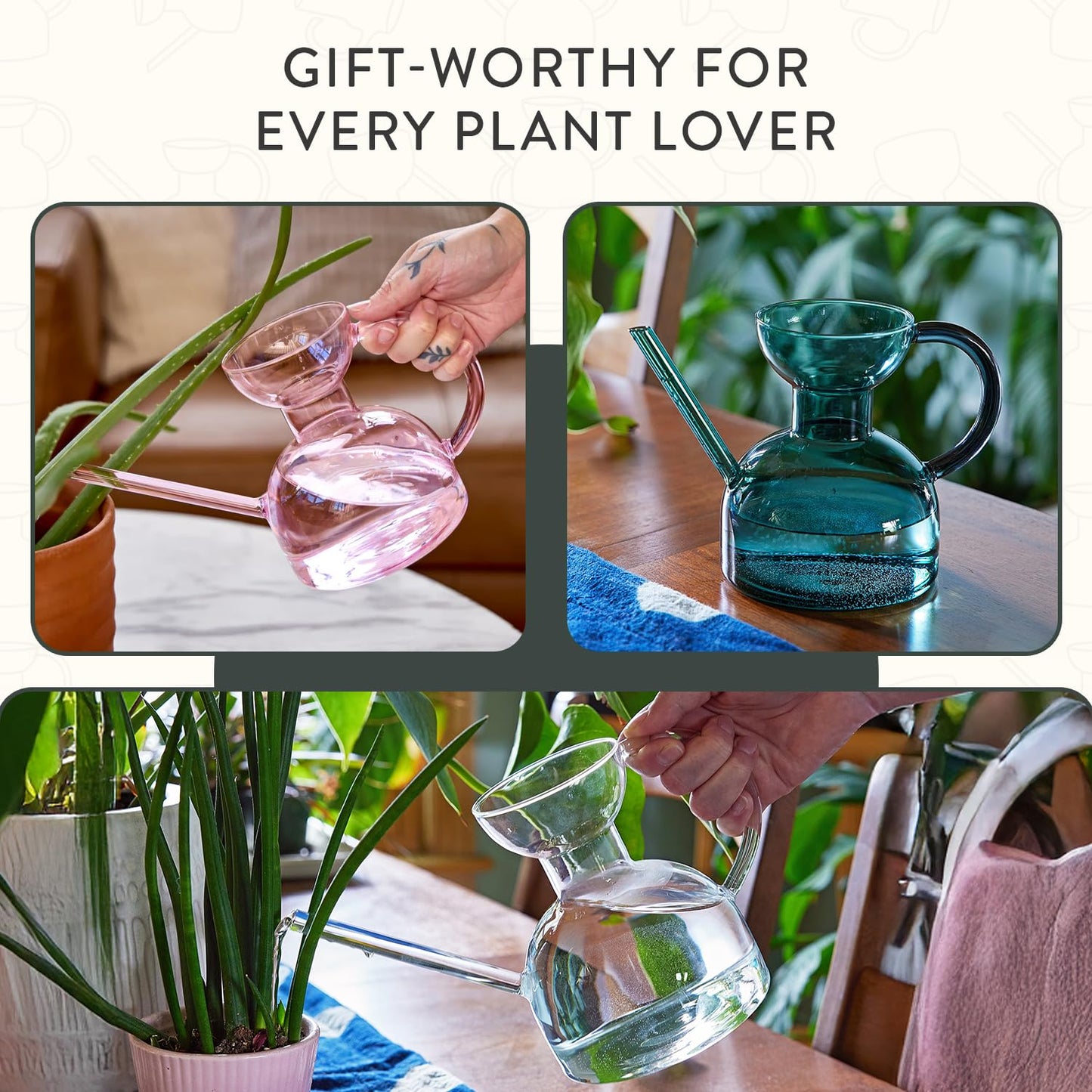 Modern Sprout Plant Watering Can - Handcrafted from Borosilicate Glass - Long Spout Vessel for Indoor Plants - 32 Oz Capacity - Multipurpose Watering Can and Flower Vase for Houseplants (Clear)