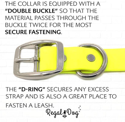 Regal Dog Products Small Yellow Waterproof Dog Collar and Leash Set | Heavy Duty Double Buckle & D Ring - 5'ft Leash | Adjustable Biothane Dog Collar | Chew Resistant Waterproof Collar for Dogs