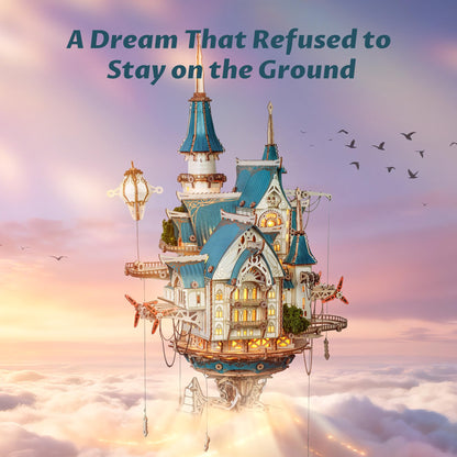FUNPOLA 3D Wooden Puzzle Steam Castle Model – Steampunk Baroque Floating Castle DIY Building Kit