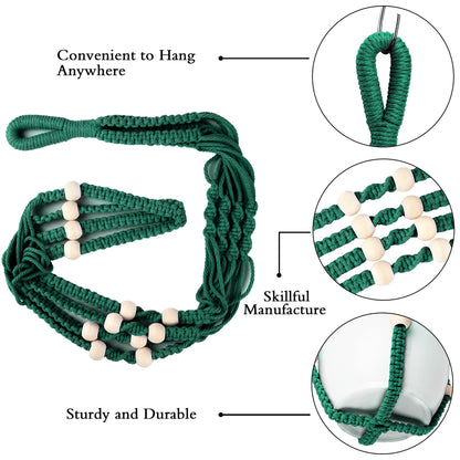 Augshy Macrame Plant Hangers Dark Green Hanging Planters for Indoor Outdoor Home Decor, Hanging Plant Holder No Tassels Set of 2 with 4 Hooks