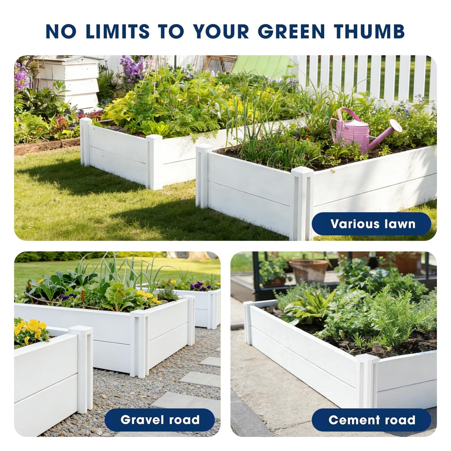 PASAMIC 8x4x1ft Vinyl Raised Garden Bed, Rust-Proof Outdoor Planter Box for Gardening, Durable Raised Plant Box with Open Bottom, DIY Above Ground for Fruit, Vegetables, Herbs