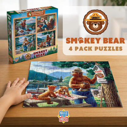 MasterPieces Puzzle Set - 4-Pack 100 Piece Jigsaw Puzzle for Kids - Smokey Bear 4-Pack - 8"x10"