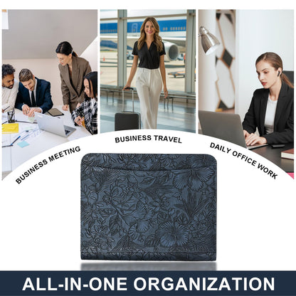Leathario Portfolio Binder, Includes 5 Folder Index Dividers and 3 Notepads, 3-Ring Folder Organizer, Padfolio with Zipper, Vegan Leather Tablet Sleeve, Business Office Conference Clipboards