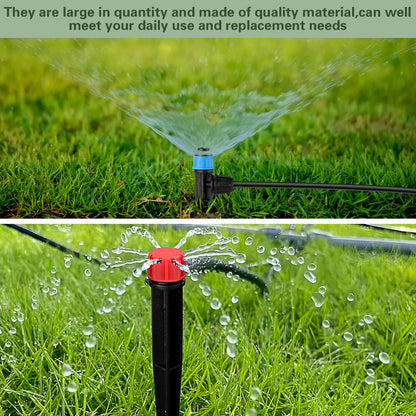 Glooglitter 100 Pcs Drip Irrigation Emitters for 1/4" Tubing 50 Micro Irrigation Emitters Sprayer 50 Adjustable 360 Degree Water Flow Drippers for Garden Irrigation System(Red, Blue, Latch)