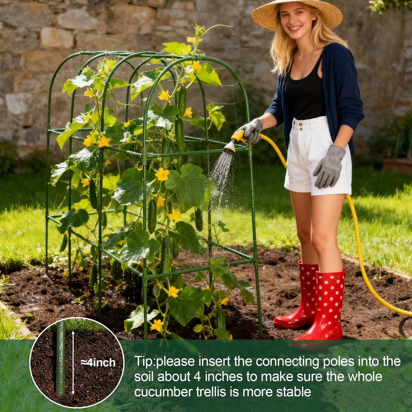 Garden Cucumber Trellis for Climbing Plants, Outdoor Metal Garden Arch Trellis, Plant Support for Vegetables Tomato Trellis Raised Garden Bed (Green, 47.2" Lx21.6 WX47.2 H-M)