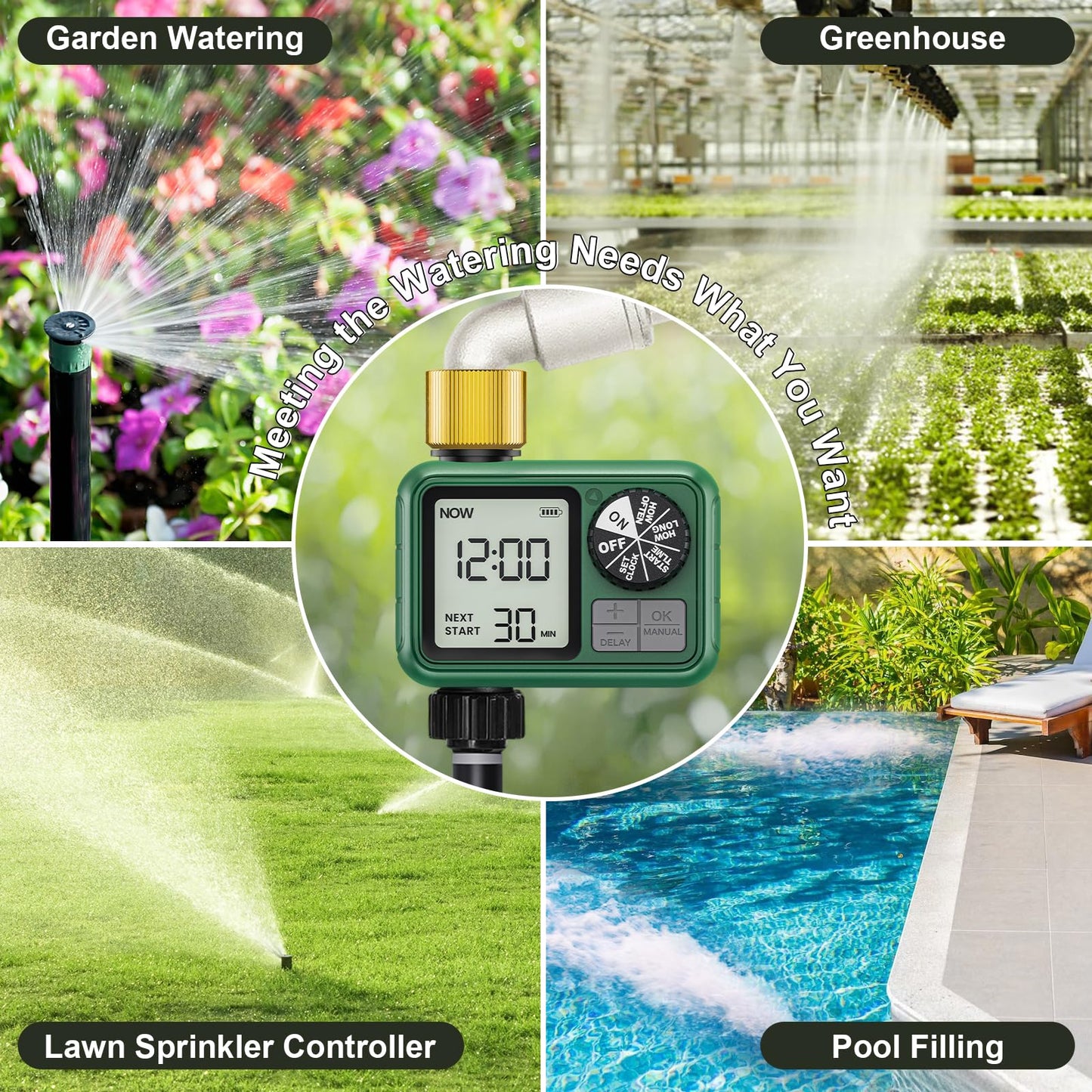 XinFuture Water Timer for Outdoor Garden Hose, Sprinkler Timer for Garden Faucet with Auto/Manual/Rain Delay Mode, Sprinkler Irrigation Controller for Yard Lawn (1 Zones Brass Inlet & Outlet)