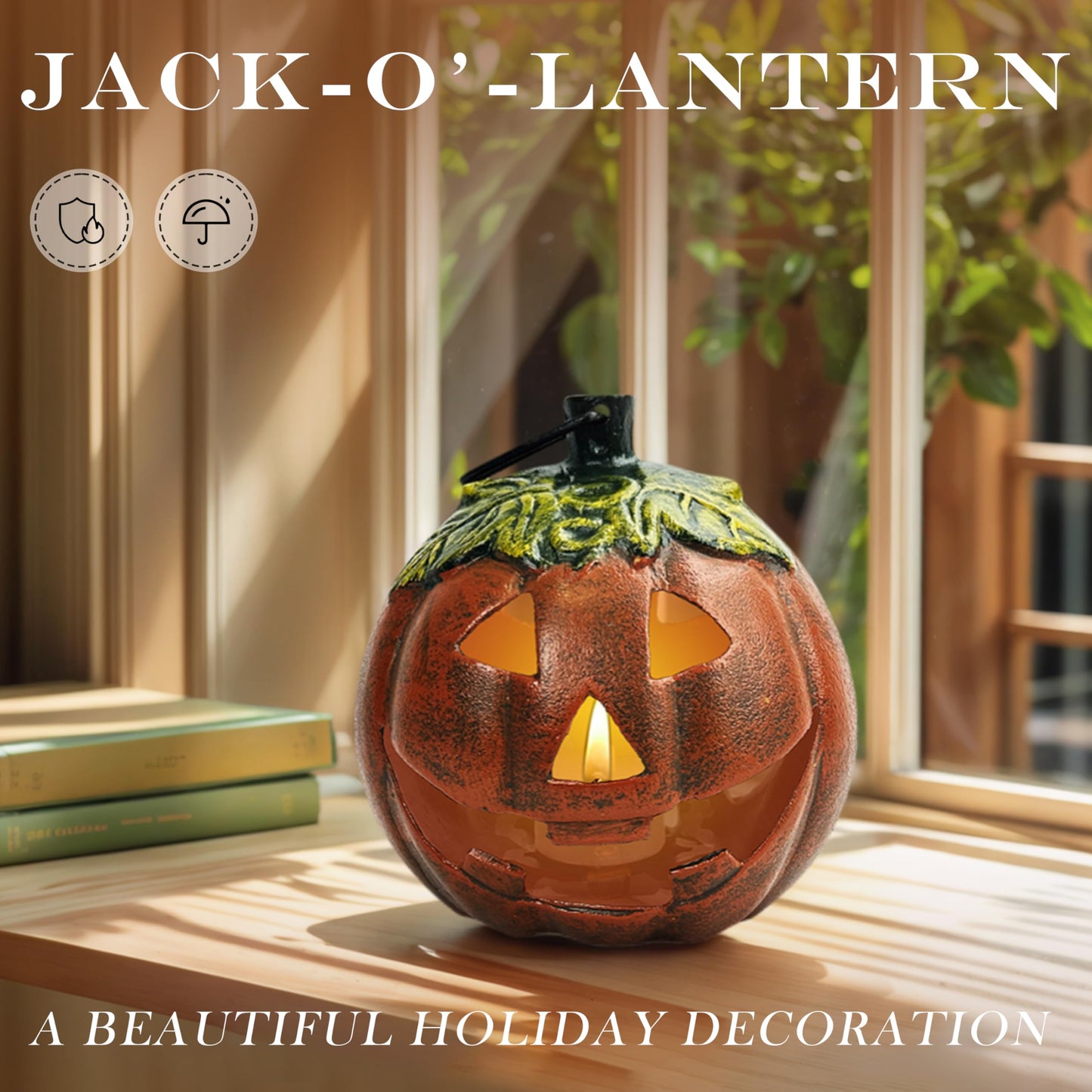 Linton Arts Cast Aluminum Jack O Lantern Candle Holder, Lighted Pumpkin Decor for Outside, Faux Pumpkin Lantern for Porch, Patio & Tabletop Halloween Decoration