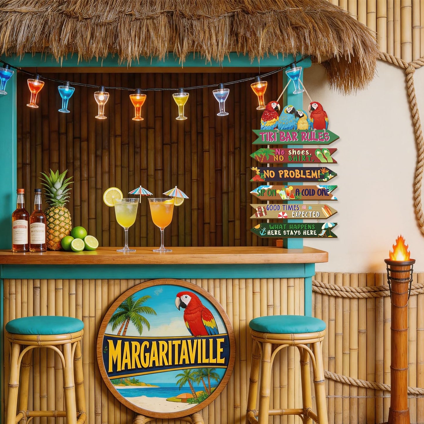 HOURIA Tiki Bar Decor, Wooden Summer Beach Tiki Bar Sign for Outside Patio Home Pub Pool Backyard,Funny Hawaiian Luau Tropical Party Decorations,11.4“X18.5”