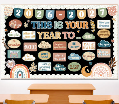 This is Your Year Bulletin Board Decorations Boho Welcome Back to School Bulletin Board Sets Inspirational Poster Positive Affirmations Wall Decor for Teacher School Office Chalkboard Wall Door Decor