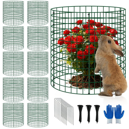 10 Pack Plant Protectors from Animals, 12''x14'' Metal Plant Cages for Outdoor Plants, Garden Plant Protector with Stakes & Zip Ties, Keep Rabbits Squirrels Out, Plant Cage for Flowers Vegetables
