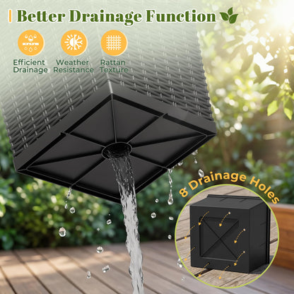 JUMMICO Set of 2 Resin Widened Tapered Planters, Rattan Texture Planters with Drainage Holes and Trays, Outdoor Flowers Pots for Plants, Porch & Patio Decor (Black, 24'' H, Inner & Outer Trays)