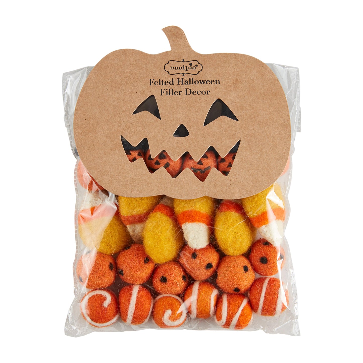 Mud Pie Felted Halloween Fill, Pumpkin, Bag Approx: 6" x 10", Filler 2" x 1.5"