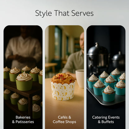 Restaurantware Panificio 4.5 Ounce Baking Cups 50 Disposable Paper Baking Cups - Greaseproof Oven-Ready White Paper Muffin Liners Microwavable Gold Star Print