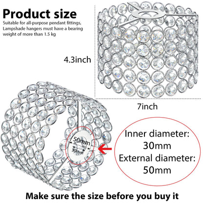 Boao Crystal Lamp Shade Chandelier, Warm White, 7 x 7 x 4.3 Inch, Silver, Model: Boao-Pendant Lights-p1432