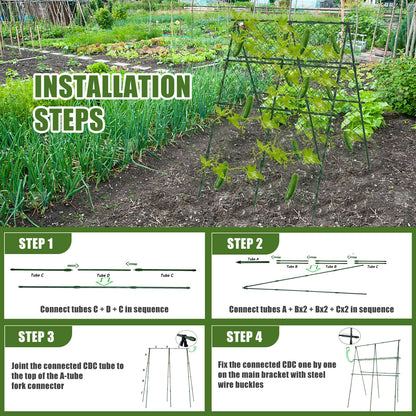 STFALI 63"H x 47"L Cucumber Trellis for Raised Bed, Adjustable Garden Trellis for Climbing Plants Outdoor with Climbing Net and Plant Support Clip, A-Frame Trellis for Vegetable, Cucumbers, Tomatoes