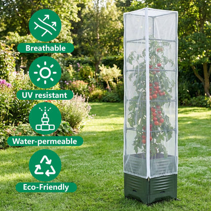2 Pcs Garden Bird Netting Plant Cover for Square Tomato Cage, 78.7" x 21.6" Insect Bird Barrier Tomato Cage Net with Zipper & Drawstring, Tomato Trellis Netting Protection Cover for Protecting Plants