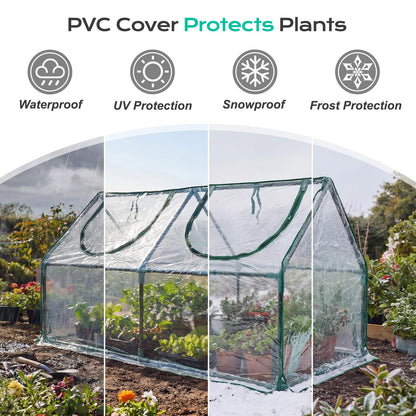 BPS 4x2x2 ft Mini Greenhouse with Transparent PVC Cover UV-Protected Roll-Up Zipper Windows, Ideal for Indoor or Outdoor Use on Raised Garden Beds