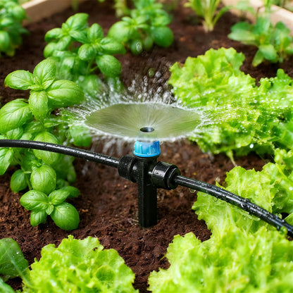 Copadri 20 Pack Two-Way Quick Connect Drip Emitters Fan Shape with Stake for 1/4" Irrigation Tubing, Adjustable 360 Degree Water Flow Irrigation Vortex Sprayer for Garden Watering System