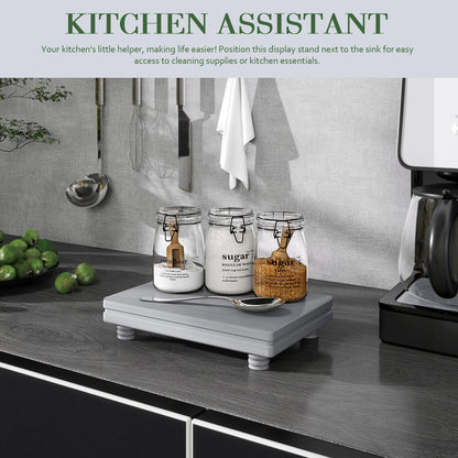 EOSAHR Wooden Tray Pedestal Stand for Home and Kitchen Decor – Decorative Tray for Soap Holder & Bathroom Essentials – Multi-Functional Bathroom Counter Organizer (Grey)