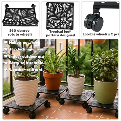 1-Pack 12 Inches Square Metal Plant Caddy with Wheels Heavy Duty Large Rolling Plant Stand Indoor Outdoor Wheeled Planter Dolly Cart with Lockable Casters Flower Pot Mover Roller Trolley, Black