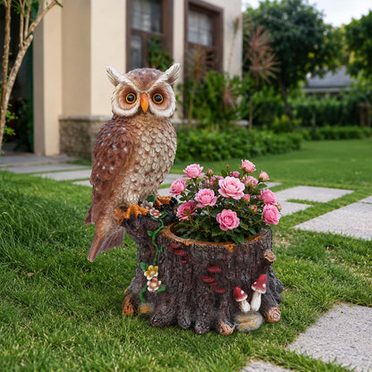Decorative Owl Flower Pot Resin - Hand-Painted Animal Succulent Planter, Small Bonsai Pot with Drainage, Whimsical Garden Statues for Patio Balcony, Creative Birthday Gift Idea for Women Mom Friends