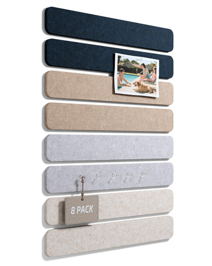 Fluxynara Cork Board Alternative Felt Strip Board 8-Pack 13"x2", Office Pin Board with 50 Push Pins, Adhesive Install for Bedroom Door & Home Office (Nordic Slate)
