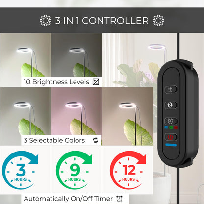 Grow Light in Pot, Full Spectrum LED Plant Grow Light, Height Adjustable, Inline Control for 3 Color Modes Selectable, Auto Timer 3/9/12 Hours, 10 Brightness Levels, USB Plug, for Large Tall Plants